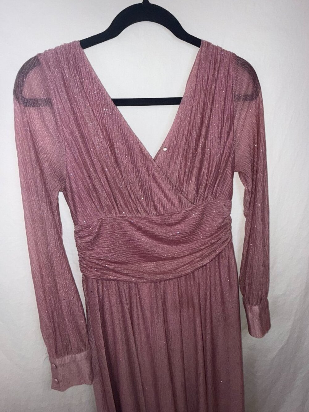 Unique Etsy Glittery Mauve Long Sleeved Dress with Sheer Overlay